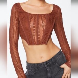 New. Elegant Brown Lace Crop Top